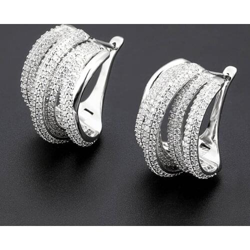 Zlxgirl high quality rhodium silver stud Earrings Trendy Cubic Zircon Indian gold earrings for women Wedding Engagement Party