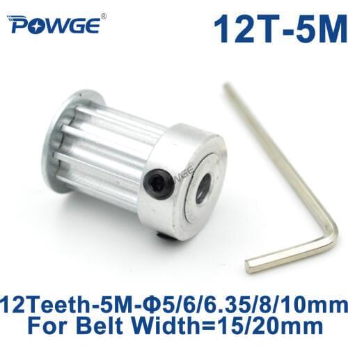 POWGE 12 Teeth HTD 5M Synchronous Pulley Bore 5/6/6.35/8/10mm for Width 15/20mm HTD5M Timing Belts Gear pulley wheel 12Teeth 12T