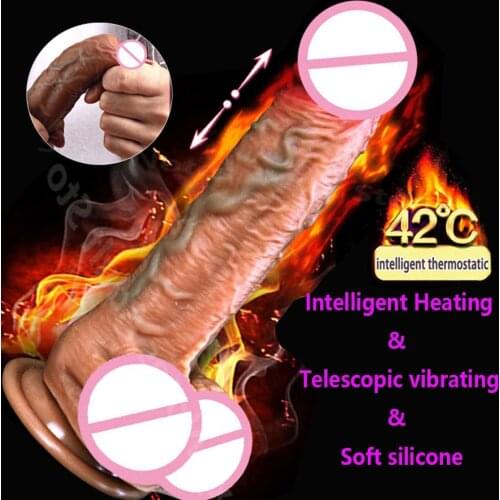 Super Realistic Soft Silicone Dildo Vibrator Heating Telescopic Artificial Penis Vibrating For Women Masturbator Adult Sex Toys