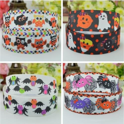 SUPWRF 16 22mm 1" 1.5" 50 75mm Halloween bat spider Printed grosgrain ribbon hair bow DIY hair accessories decoration 50Y B0929