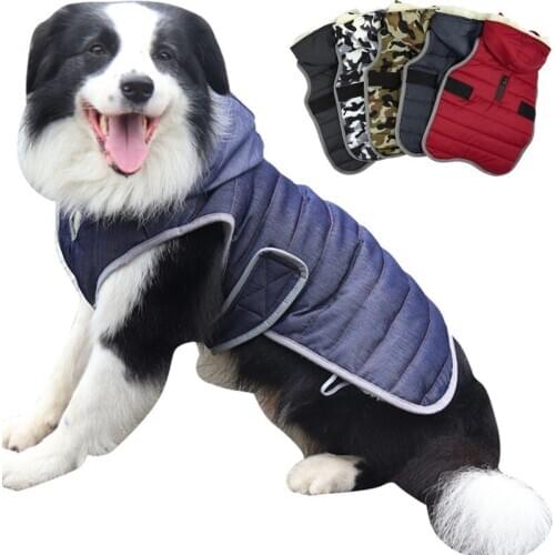 Reflective Dog Coat Waterproof Pet Jacket Warm Cotton-Padded Doggie Clothes Thicken Puppy Outfits Outdoor Hoodie For Large Dog