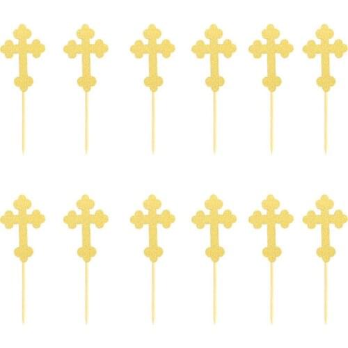 24Pcs/bag Cross Angel God Bless Cake Topper Easter Cake Toppers First Communion Baby Shower Christian Party Decoration Supplies