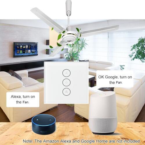 EU/US WiFi Smart Ceiling Fan Switch APP Remote Timer and Speed Control Compatible with Alexa and Google Home No Hub Required
