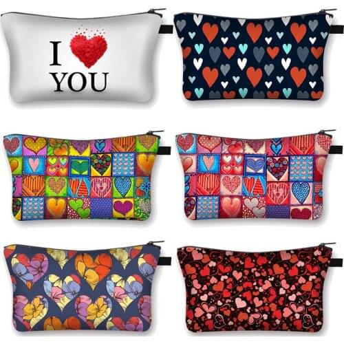 I love you Cosmetic Bag Printing Loving Heart Personalised Makeup Bags Organizer Bag Women Beauty Bag