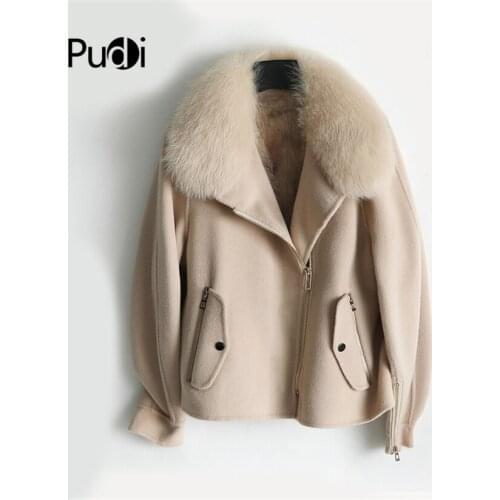 ZY320 Women Real Wool Jacket Lady Fox Fur Lining Collar Coat Winter Wool Parka Trench