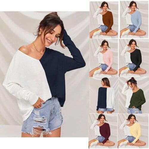 T Shirt Women 2021 New Fashion Loose Hot Style Into Joining v-neck Long Sleeve Female Leisure T-shirt Tshirt YDJR9966