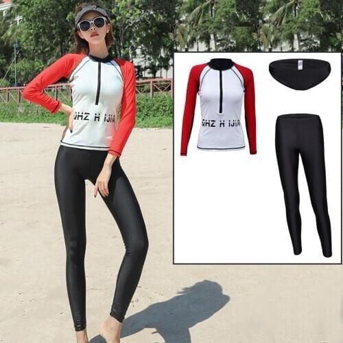 Womens 3pcs Long Sleeve Half Zipper Rashguard Swim Surf Shirt & Leggings Full Body Basic Wetsuit Skin Yoga Athletic Tracksuit