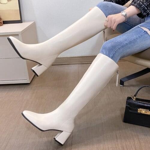 2021 New Autumn Winter Boots Women High Heels Quality Long Comfort Knee High Boots Fashion Street Style Women Shoes Botas Mujer