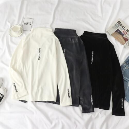 Fall Winter Velvet Sweater Women Plus Size White Sweater Pullovers Embroidered Letter Long Sleeve Slim Poncho Turtleneck Pulls