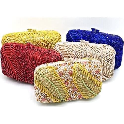 Luxury Bridal wedding party purse women evening party accessories bag diamond classical leaves clutches classical crystal purses