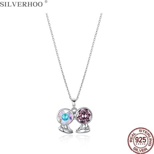 SILVERHOO 925 Sterling Silver Necklace For Women Curious Fickle Gemini Pendant With Austria Crystal 12 Constellations Series New