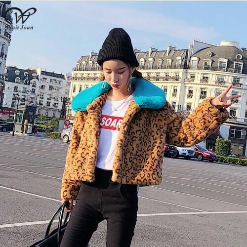 Winter faux rabbit fur coat women leopard coat winter fur jacket female blue big lapel plush coat ladies cardigan teddy coat 452