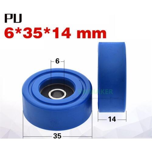 1pcs 6*35*14mm 626 bearing PU wrapped rubber wheel, soft rubber guide wheel/flat bearing pulley rolling wheel