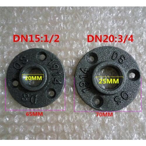 10Pcs 1/2" 3/4" Black Decorative Malleable Iron Floor/Wall Flange Malleable Cast Iron Pipe Fittings BSP Threaded Hole