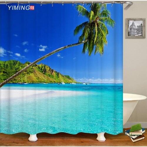 200x180cm home decoration shower curtain sunny seaside beach print bathroom shower curtain with hook Customizable size