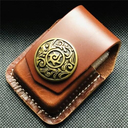 2021 New Cross Pattern Handmade Genuine Leather Kerosene Oil Lighter Belt Case Waist Bag For Zippo Lighters adgets Man Gift