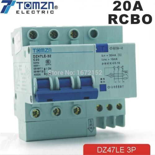 3P 20A 400V~ Residual current Circuit breaker with over-current and Leakage protection RCBO
