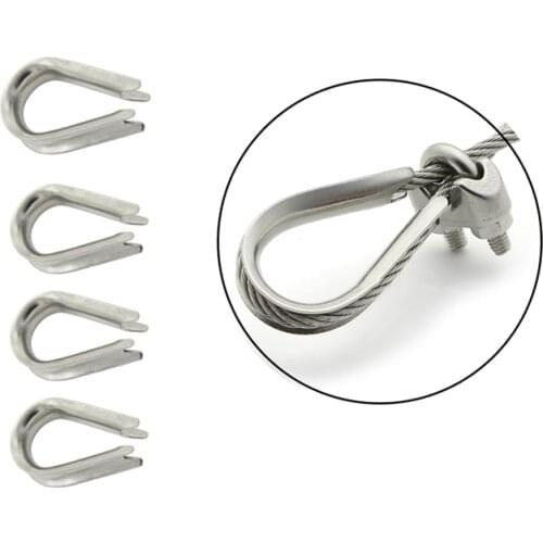 4pcs Stainless Steel M2 to M12 Silver Cable Wire Rope Clamp Thimbles Rigging Hardware Chicken Heart Ring Fixing Workpiece