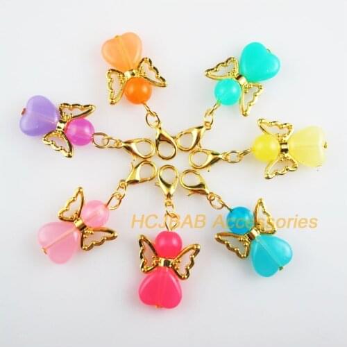 7 New 18x27mm Angel Charms Mixed Jelly Heart Acrylic Gold Color Retro With Lobster Claw Clasps