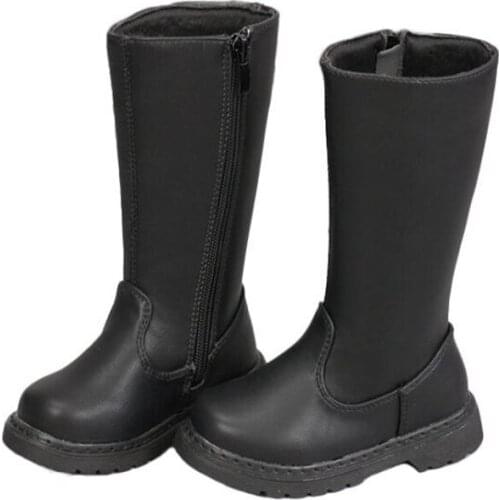 Children Genuine Leather Snow Boots Martin Boot For Toddler Plus Cotton Girl Boy Mid-calf Long Boot