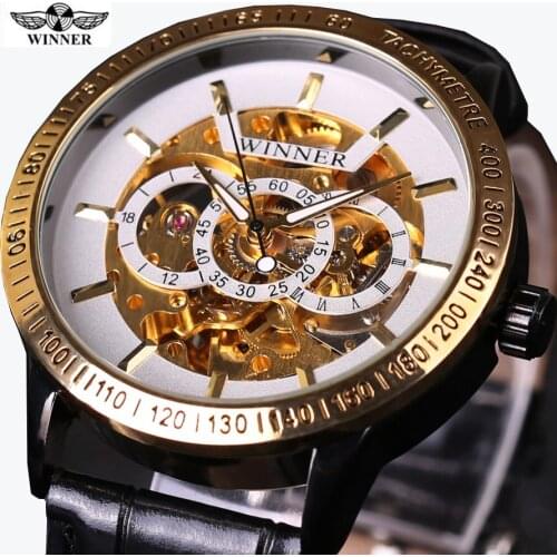 Classic Watches Mens WINNER Automatic Mechanical Watch Skeleton Steampunk Leather Strap Self winding Men Wristwatches Relojes