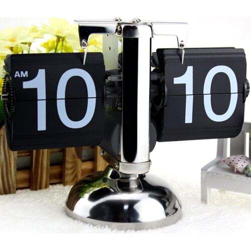Stainless Steel Flip Digital Clock Small Scale Table Clock Retro Flip Clock Flip Internal Gear Operated Quartz Clock Am Pm Decor