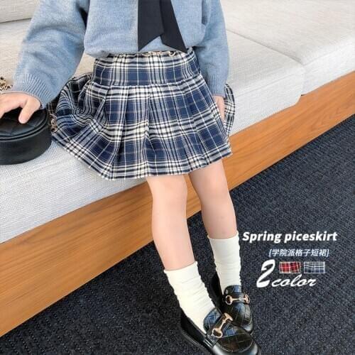 2-8 Y Toddler Girls Skirt 2021 Spring New Girls Korean College Style Plaid Skirts Fashion Pleated Skirt for Girl Kids Mini Skirt