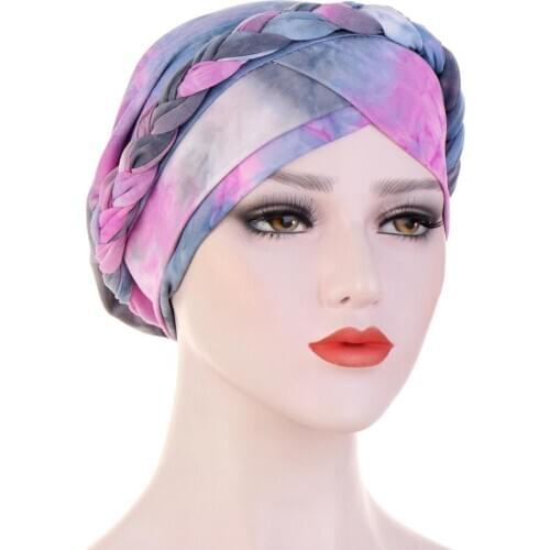 Gradient color turban hijab caps soft cotton braid head scarf turbans muslim cap scarf turban nigerian turban for woman