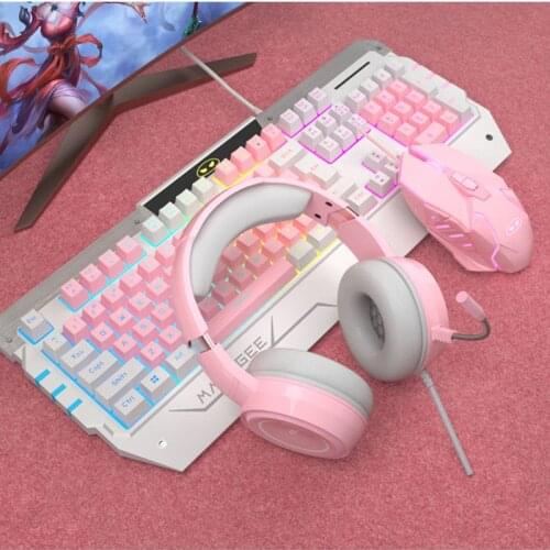 Pink Mechanical Keyboard Mouse Earphone Gaming Keyboards for PC clavier gamer wired keycaps Keyboards and mouse for computer