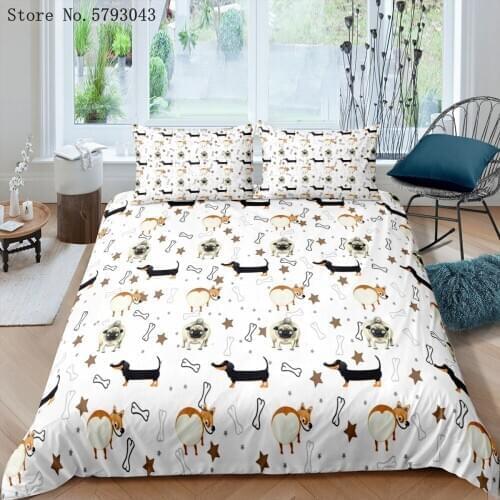 2/3 Pieces Cartoon Pug/Bulldog Bedding Set 3D Print Pet Dogs Duvet Cover For Kids Adults Bed Quilt Cover Home Textile Bedspread