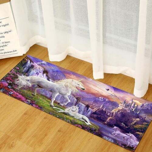 Unicorn Pattern Kitchen Carpet Home Entrance Doormat Bedroom Hallway Floor Mat 3D Map Bathroom Door Non-Slip Absorbent Long Rug