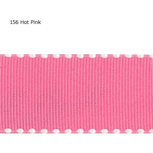 5/8" inch 16mm White edge stitch hot pink ribbon