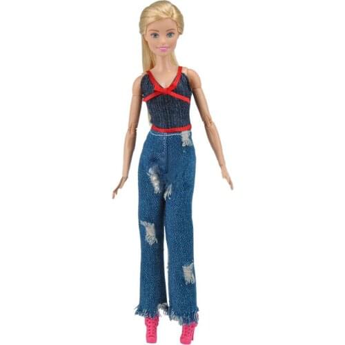 Fashion Ripped Denim Pants 11.5" Doll Clothes For Barbie Dolls Accessories 1/6 BJD Clothes Shirt Top Jeans Trousers Kids DIY Toy
