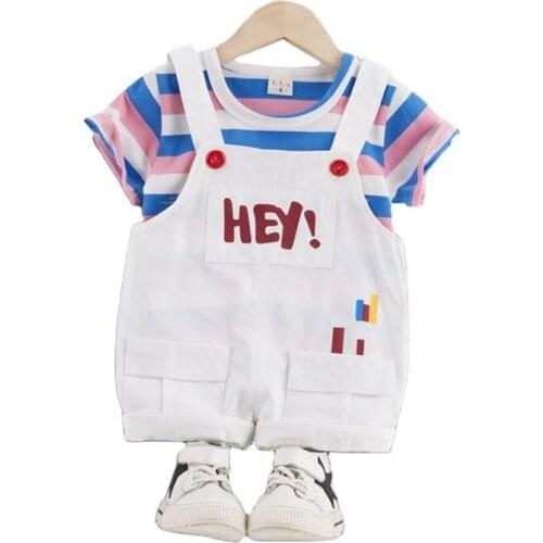 Toddler Fashion Costume Infant Kids Tracksuits New Summer Baby Girls Clothes Children Boys Casual T-Shirt Strap Shorts 2Pcs/Sets