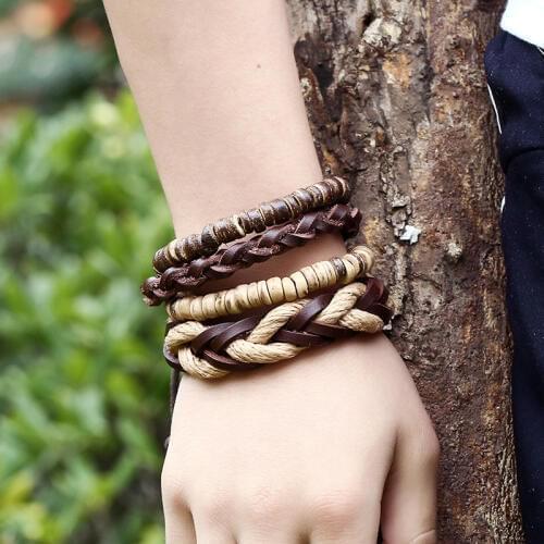 Bracelet mens cross tide Korean version of the trend of students leather rope personality jewelry retro simple couple bangles