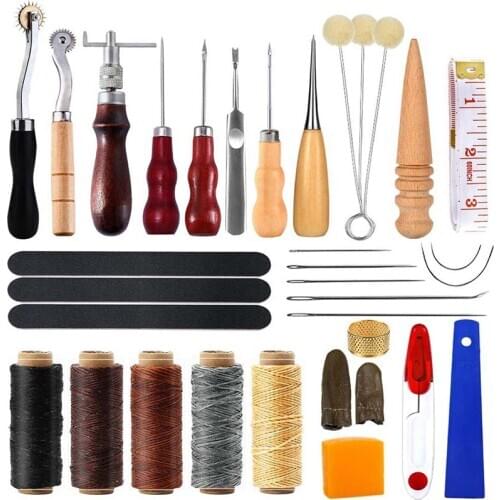 LMDZ 34 Pcs Leather Tool Kit, Leather Working Tools, Leather Sewing Kit with Leather Thread, Leather stitching fit homemakerts