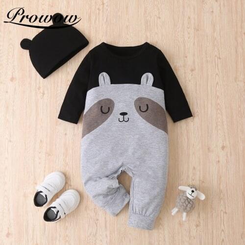Prowow Cartoon Bear Mens Baby Clothes Patchwork Baby Boy Sleepwear For Newborns Jumpsuit Cotton Babys Rompers Infant Clothing