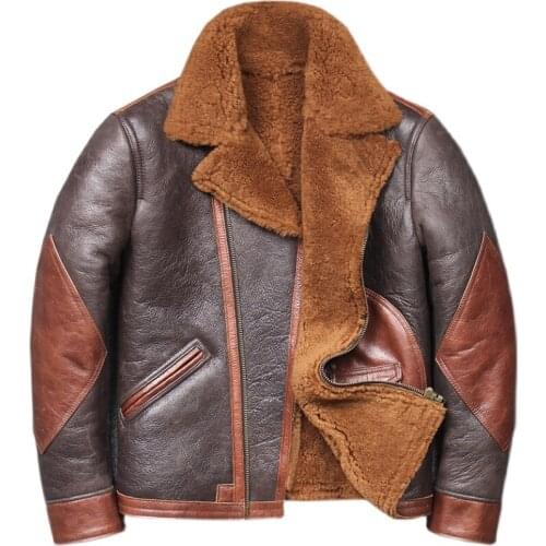 Original Ecological Sheepskin Mens Genuine Leather Coat Plus Velvet Thick Fur Lamb Fur Winter Pilot Suit Jacket