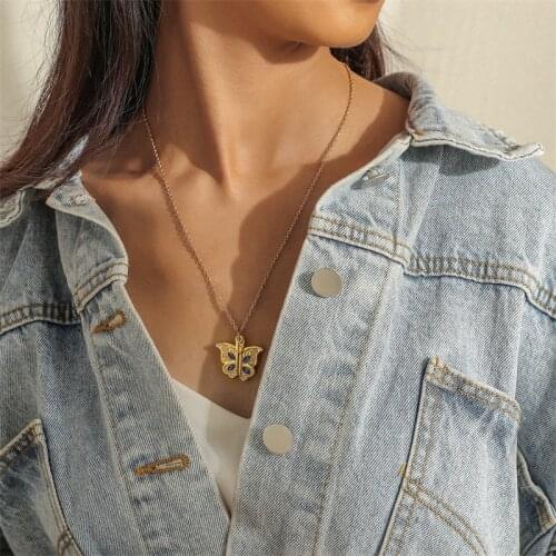 Butterfly Necklaces For Women Chic Stainless Steel Choker Gold Charm Clavicle Chain Pendants Heart pendant love Fairy Jewelry