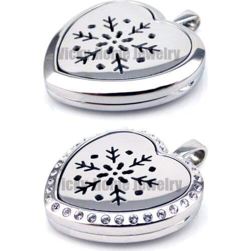Peach Heart Inspired Snowflake Aromatherapy Essential Oils Diffuser Locket in 316L Stainless Steel