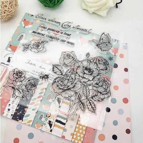 14x14cm Chinese Rose Clear Stamps Transparent Seal Silicone Seal TPR Christmas Wedding Roller Stamps DIY Scrapbook Album Card