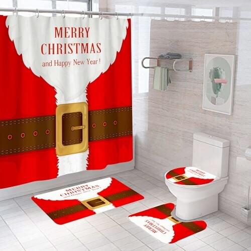Christmas Bathroom Curtain Santa Shower Curtains Anti-slip Bath Mat Set Toilet Seat Cover Happy New Year Holiday Decoration