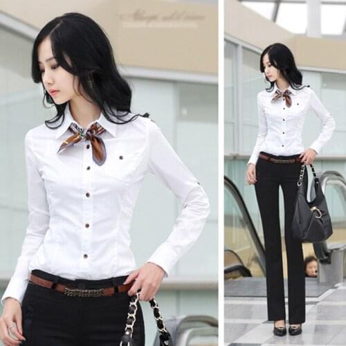 Shirts Women Long Sleeve Turn-down Collar Single Breasted Shirt Solid Simple All-match Elegant Ladies Tops Womens Slim Blouses