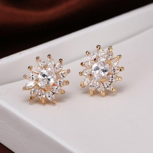 DE079 Fashion Delicacy Elegant Street Snap Series Zircon Sunflower Ear Stud Gift Party Banquet WOMENS Jewelry Earrings
