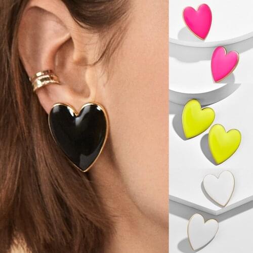Simple Design Punk Metal Love Heart Enamel Stud Earrings For Women Four colors Bohemian Big Stud Earring Jewelry Best Gift