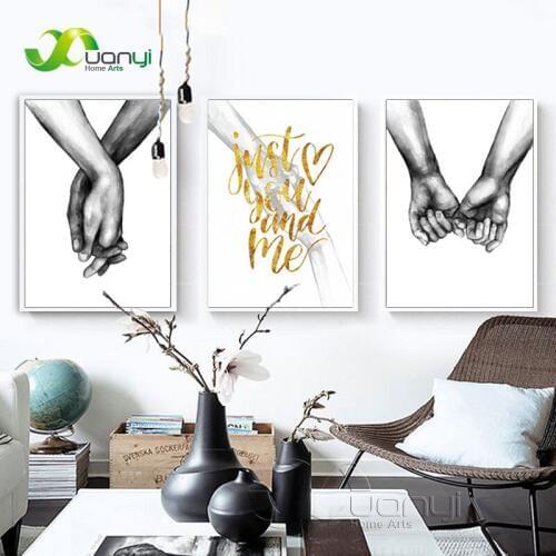 Nordic Poster Black And White Holding Hands Canvas Prints Painting Lover Quote Wall Pictures For Living Room Abstract Wall Art