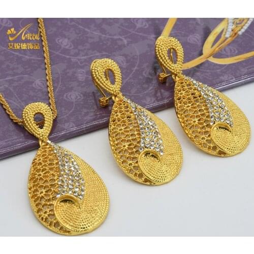 Turkish Gold Jewelry Set 24K Pendants Fashion Bridal Necklace 2021 For Women Earring African Wedding Indian Party Jewellery Sets