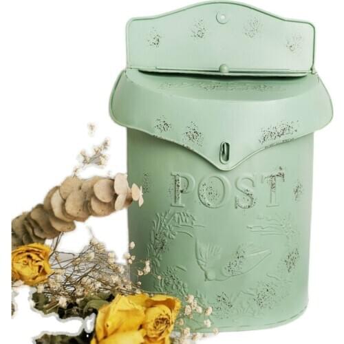 Outdoor Garden European-Style Old Iron Mailbox Courtyard Balcony Villa Gardening Wall Hanging Decorative Mailbox Flower Stand