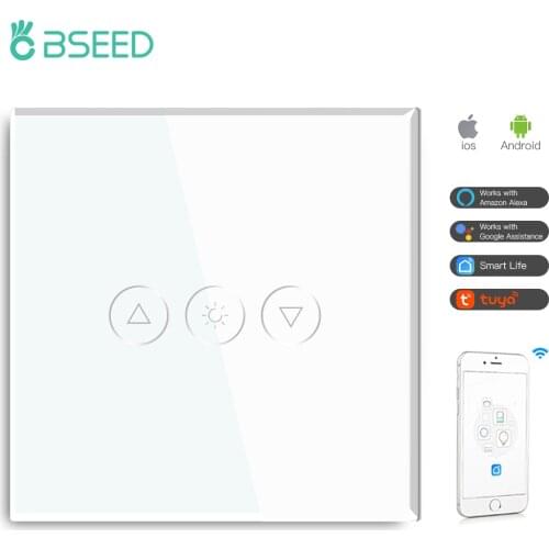 BSEED Wifi Smart Dimmer 1 Gang Control With White Black Golden Colors Crystal Glass Panel Support For Tuya Google Smart App