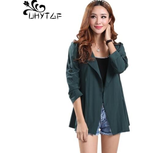 UHYTGF Spring Trench Coat For Women Casual Cardigan Fashion Windbreaker Female Korean Elegant Ladies 5XL Plus Size Clothing X18